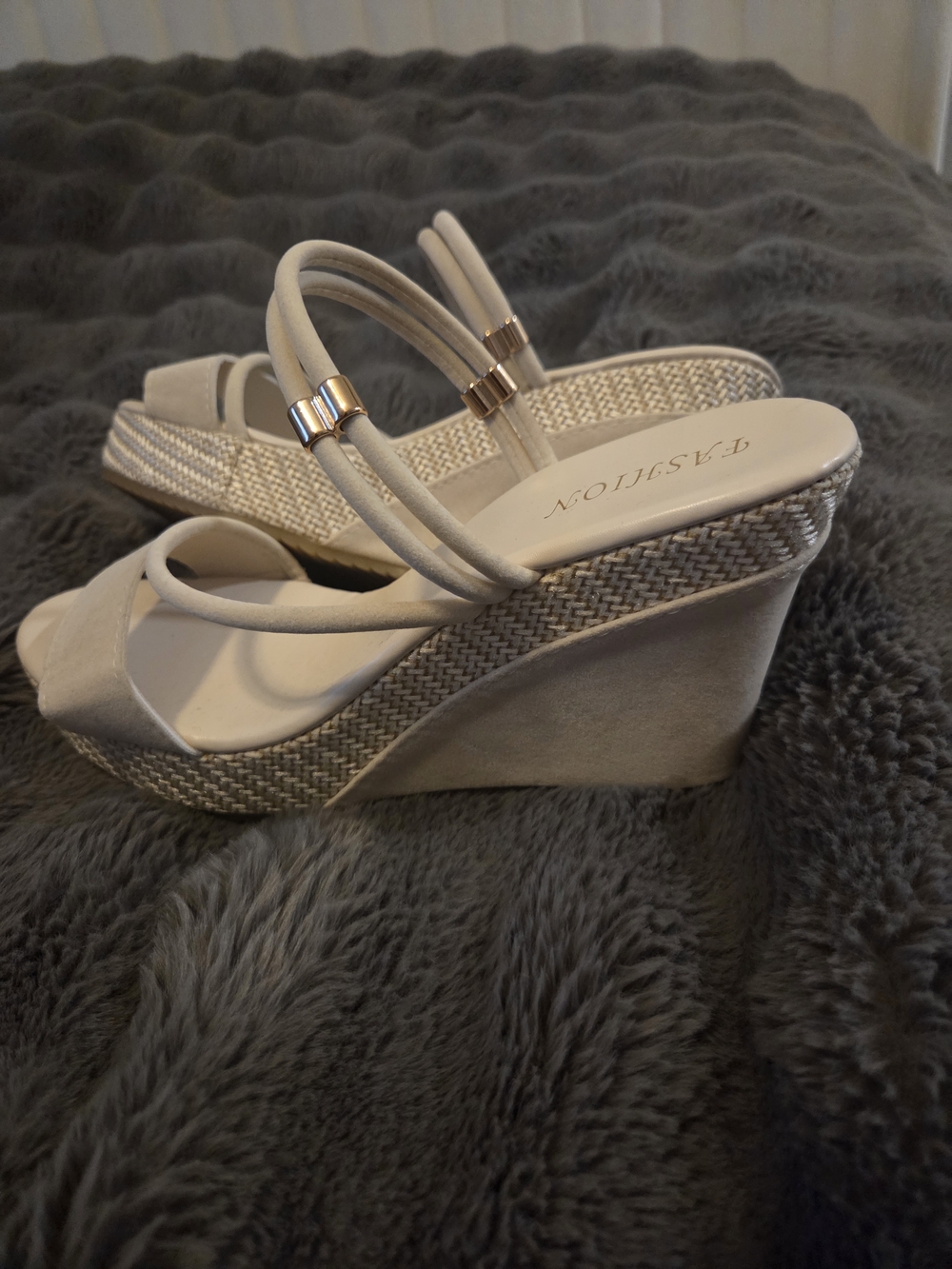 White Wedge Sandals with Double Straps